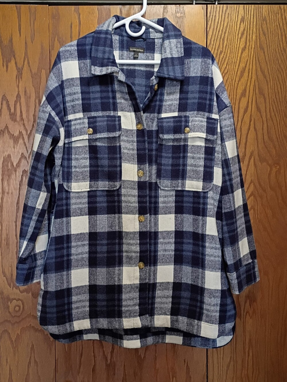 Mens Banana Republic Plaid Overshirt Jacket - Navy & White